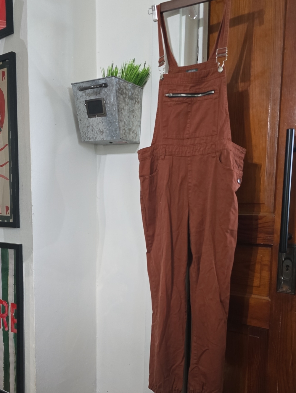 wild fable Rust Brown Denim Overalls with Front Zip Pocket